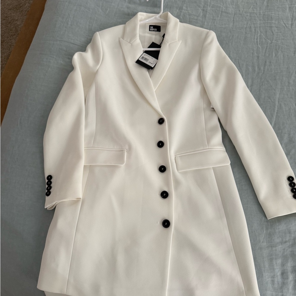 H&M Women's Cream Tailored Long Blazer Coat